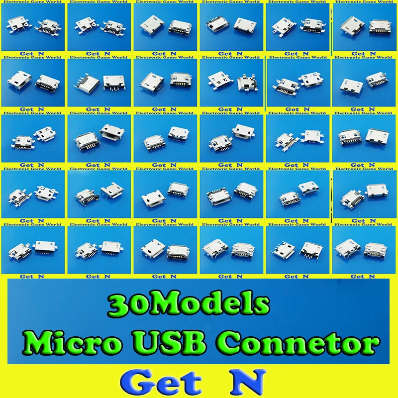 

30Models 1500PCS Micro USB Jack 5P 5Pin Micro USB Connector for Samsung HTC Lenovo ZTE Phone Tablet PC USB Tail Charging Socket