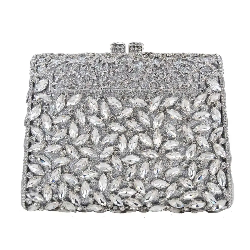 silver clutch bag Серебряная коробка сумка Diamond Для женщин сумочка-клатч с украшением в виде кристаллов вечерние сумки из натуральной кожи женские банкетные кошелек модные барсетки вечерние сумка SC452 - Цвет: silver clutch bag