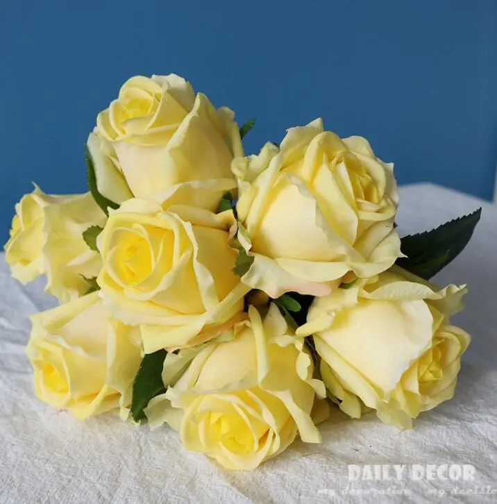 yellow rose Настоящий/натуральный сенсорный латексный букет из роз для свадьбы невесты с цветами для невесты, ручной работы с цветами, для украшения дома, искусственная Роза - Цвет: yellow rose