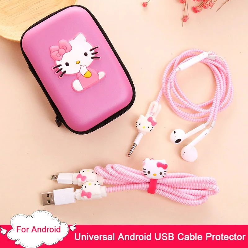 Большой футляр для наушников для Android телефонов USB зарядный кабель протектор для наушников устройство для сматывания шнура питания и тпу спиральный usb-шнур с зарядным устройством для Iphone с наклейками