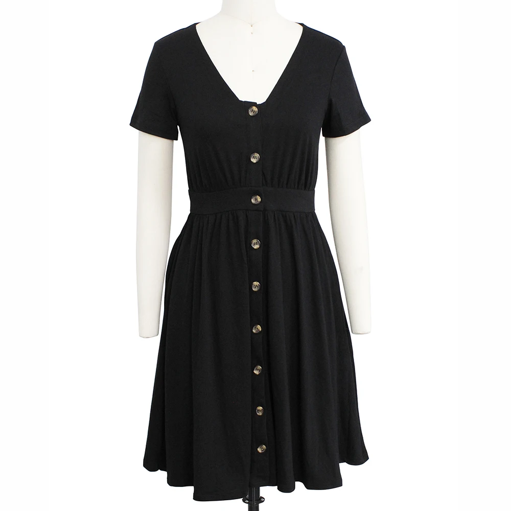 Berydress Повседневное женское платье V шеи короткий рукав Vestidos с карманами Рубашка