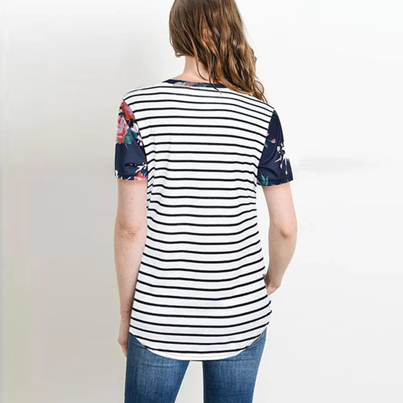 Базовая майка для беременных одежда с круглым вырезом и цветочным принтом