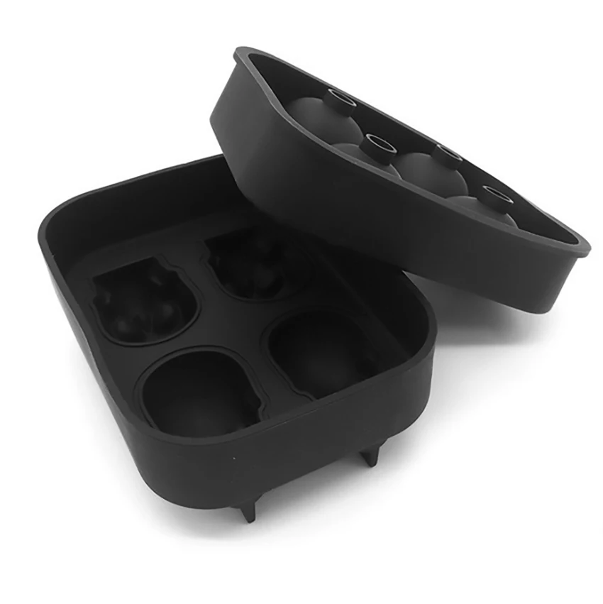 Ermakova 3D Череп Форма для льда гибкий силиконовый ледяной куб форма лоток делает 4-Pieces ледяные черепа Круглый DIY кубик льда для виски
