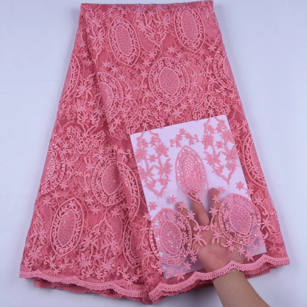 Африканские персиковые кружева вышитые нигерийские ткань высокого качества