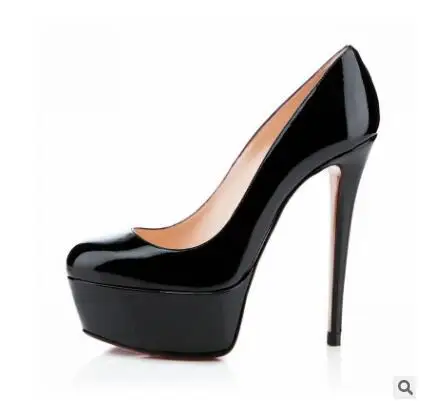 black patent Loslandifen/женские Вечерние туфли на высоких каблуках из искусственной кожи; большие размеры 35-42; женские офисные лакированные туфли-лодочки на платформе ярких цветов - Цвет: black patent