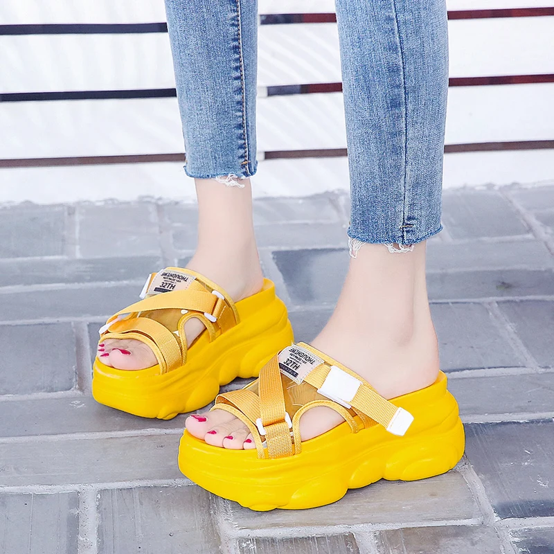 Rimocy/Модные прозрачные шлепанцы на танкетке женская летняя водонепроницаемая