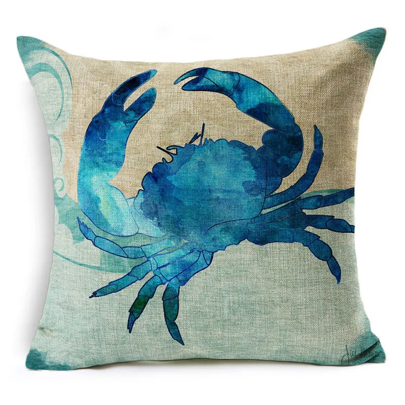 Bule Marine Turtles Octopus Sea Horse Jellyfish Throw Pillow Case On Couch Ocean Animal Linen Comfortable Cushion Cover | Дом и сад