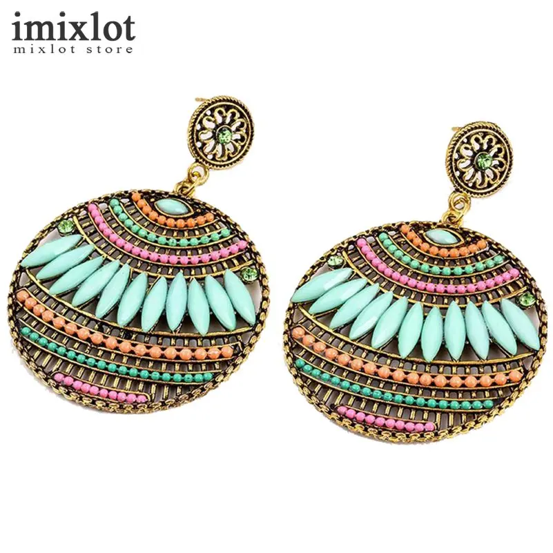 Imixlot Красочные Этническая Boho чешские Серьги круглый темперамент Джокер