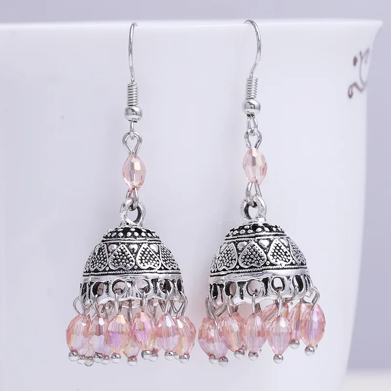 Винтажные этнические индийские серьги Jhumka Jhumki, резные серьги в виде лотоса ручной работы, традиционные колокольчики, висячие серьги, ювелирные изделия для женщин, индийские ювелирные изделия