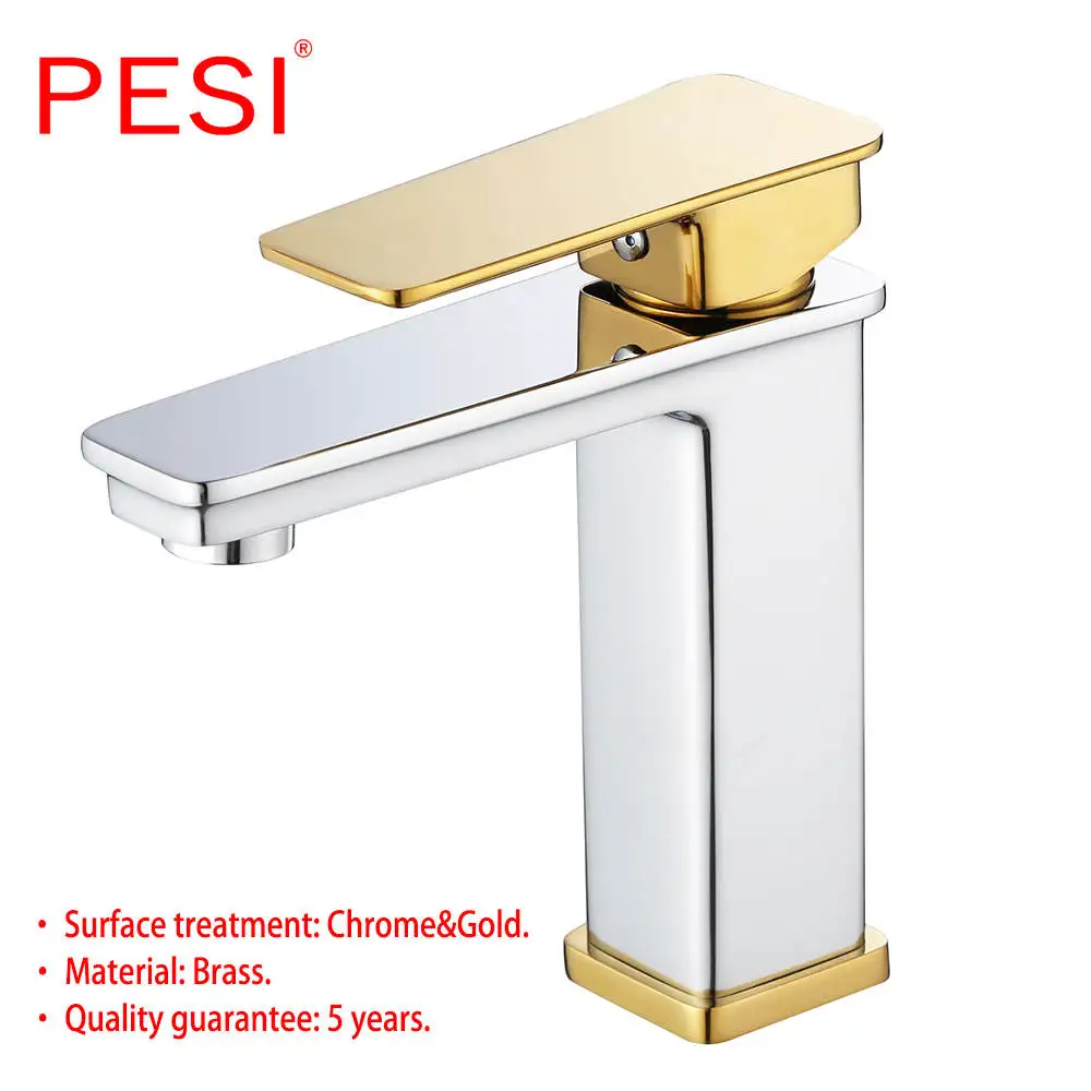 Short Chrome Gold Латунный Смеситель для раковины горячей и холодной бортике с одной ручкой смеситель для раковины Смеситель носик, Хром золотой черный - Цвет: Short Chrome Gold