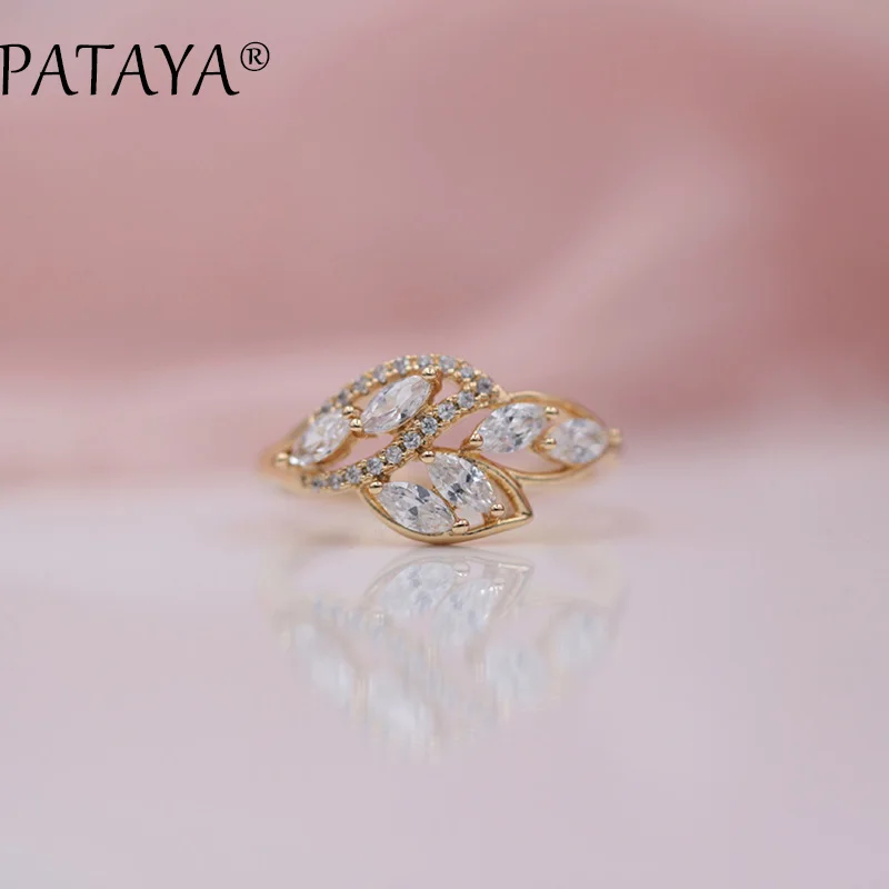 PATAYA новые белые висячие серьги с конским глазом из натурального циркония, наборы колец, Женская мода 585, розовое золото, изысканные маленькие Роскошные ювелирные изделия