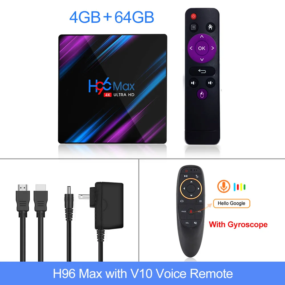 4G64G voice gyro V10 Android 9,0 ТВ приставка Rockchip RK3318 H96 MAX 4 Гб 64 ГБ 32 ГБ USB3.0 1080P H.265 4K 60 кадров в секунду магазин Google плеер Netflix 2 Гб 16 Гб H96MAX - Цвет: 4G64G voice gyro V10