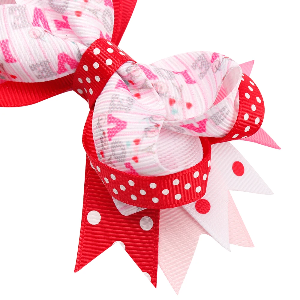 

Hair Accessories Hair Bows Girls Hair Clips Valentine's Day Dot Love Heart Print Knot Double Layer Kids Hairpins for Hair
