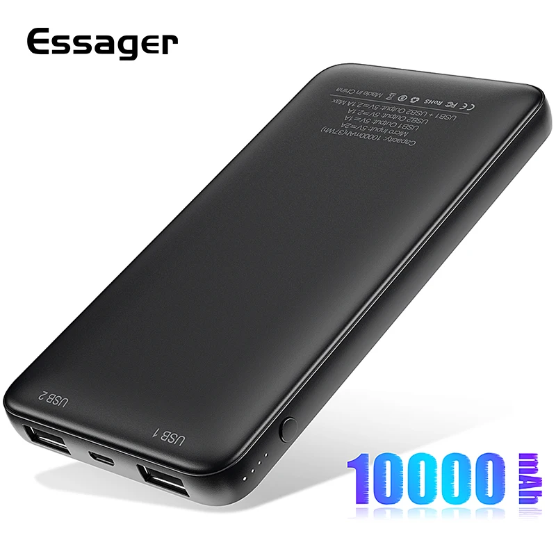 Essager тонкое портативное зарядное устройство 10000 мА для Xiaomi mi9 Samsung iPhone Внешняя