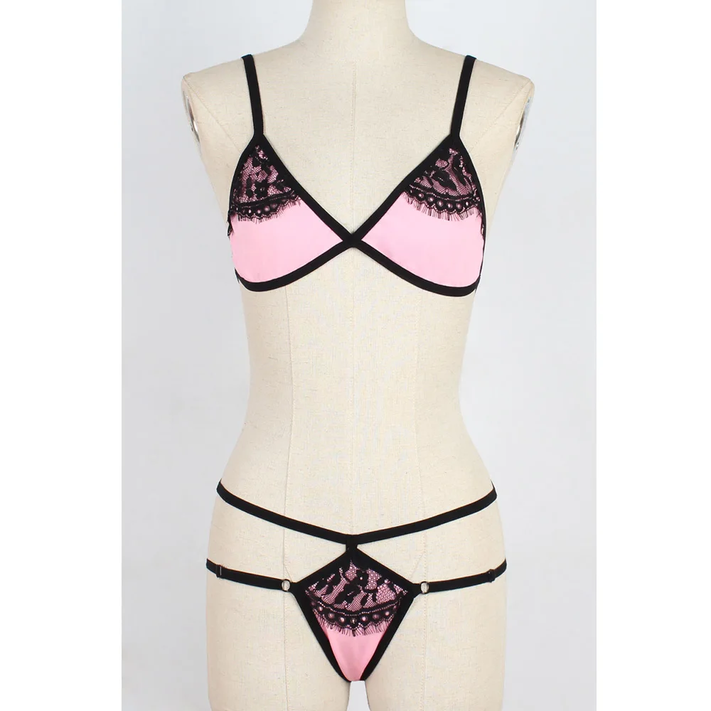 Pink S0231 Женский сексуальный кружевной прозрачный бюстгальтер без косточек, бюстгальтер, комплект нижнего белья, чокер, укороченные топы и трусики, нижнее белье, бикини - Цвет: Pink S0231