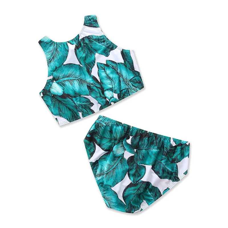 2018 Summer Mother &amp Daughter Matching Swimsuit Swimwear Women Leaf Print Binikni Set Girl One Pieces Beachwear | Мать и ребенок