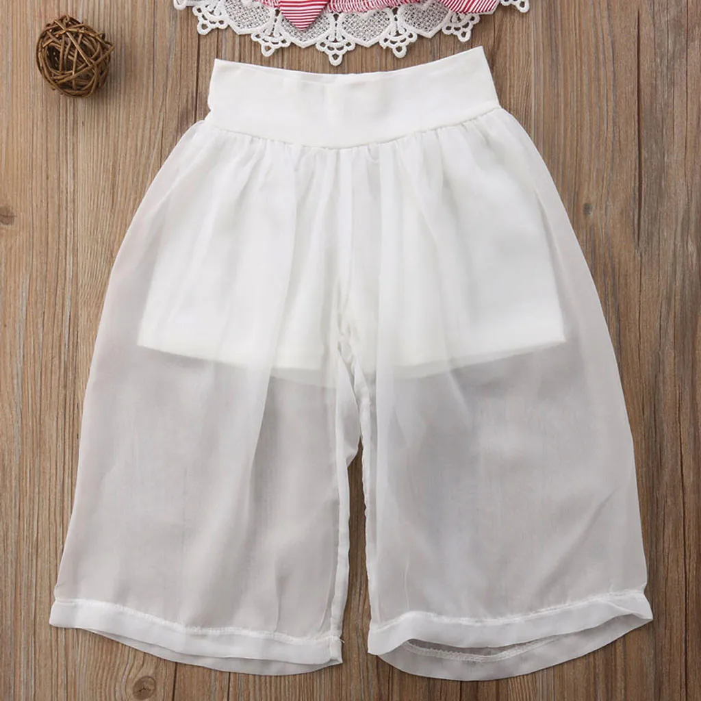Baby Girl Outfits Set Bow Lace Halter Striped Tops+Tulle Pant Headband Big Kids Summer Clothes Girls meisjes kleding 2 jaar | Мать и