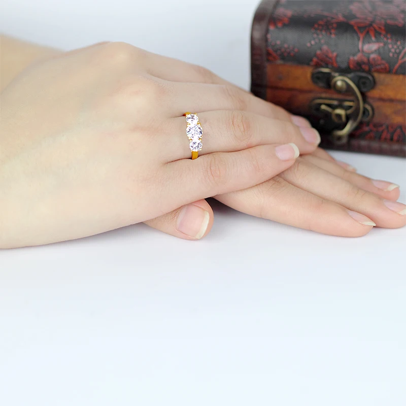 AINUOSHI, классические, 3 камня, круглые кольца, 14 к, цельное белое или желтое золото, браслет, бриллиант, имитация бриллианта, Anillo, женские свадебные кольца