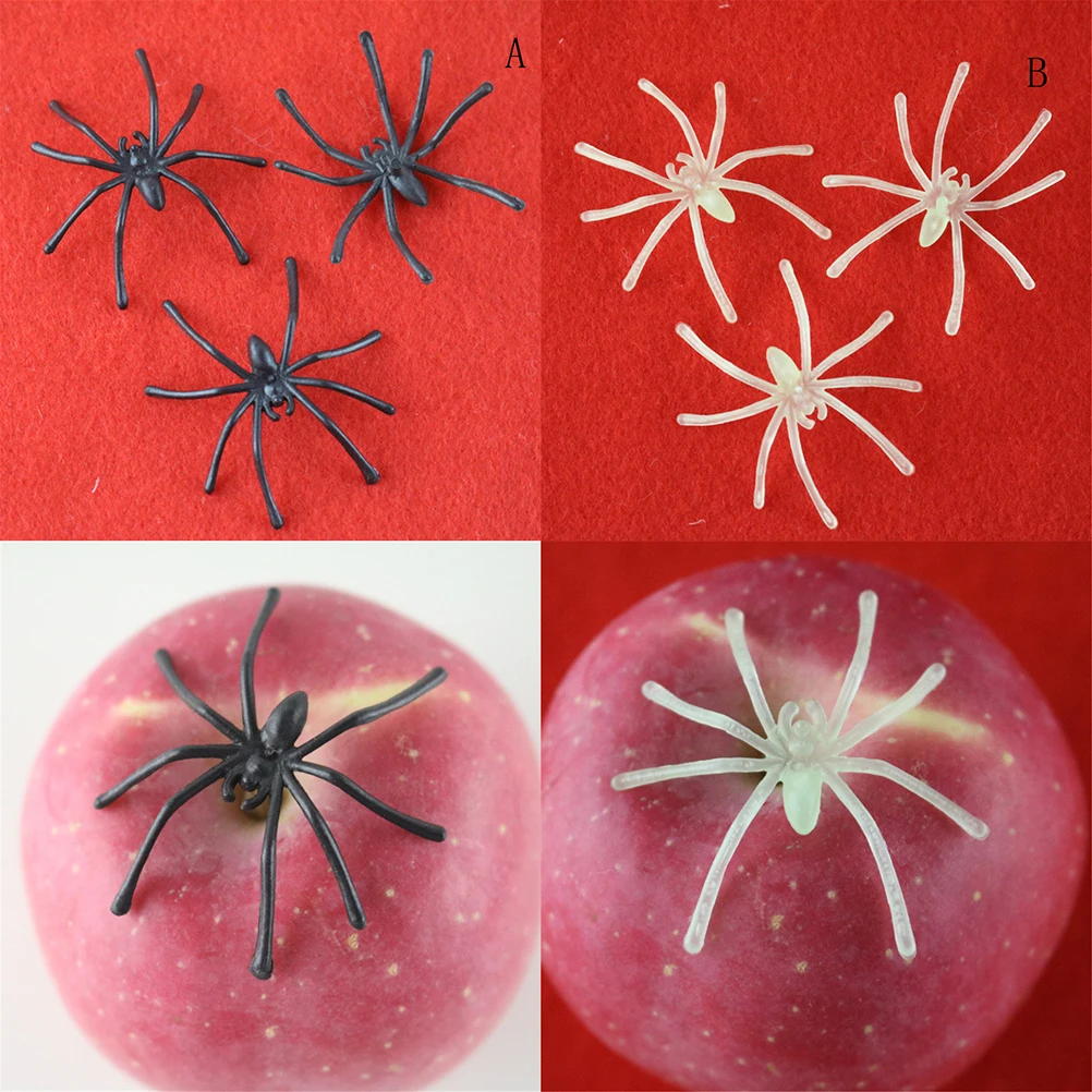 

10pcs Funny Luminous Green Black Plastic Fake Spider Trick Toy Practical Jokes Props Party Halloween Haunted House Prop Decor