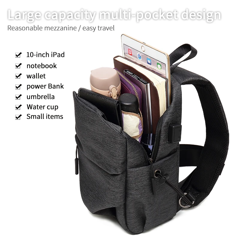 Многофункциональные сумки через плечо мужские нагрудные с usb зарядкой короткие