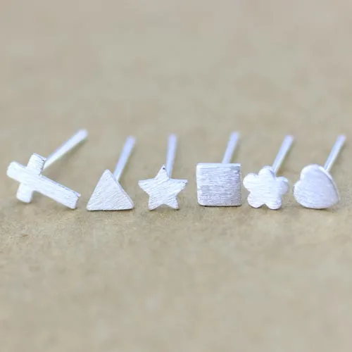 

Cute Girls Tiny Matte Cross Triangle Heart Square Earring Women Korean Style Flower Star Stud Earing Female Jewelry Party Gift