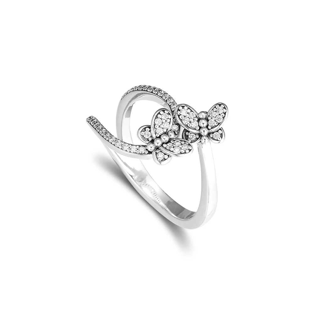 

Bedazzling бабочки кольца с белый прозрачный CZ 100% 925 пробы серебро-ювелирные изделия Бесплатная доставка
