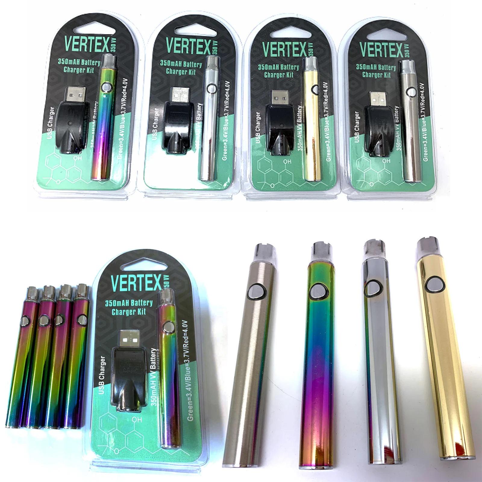 

Lots 510 Thread Variable Voltage Battery vape E-pen Preheat Push Button Rainbow Gold Silver Color