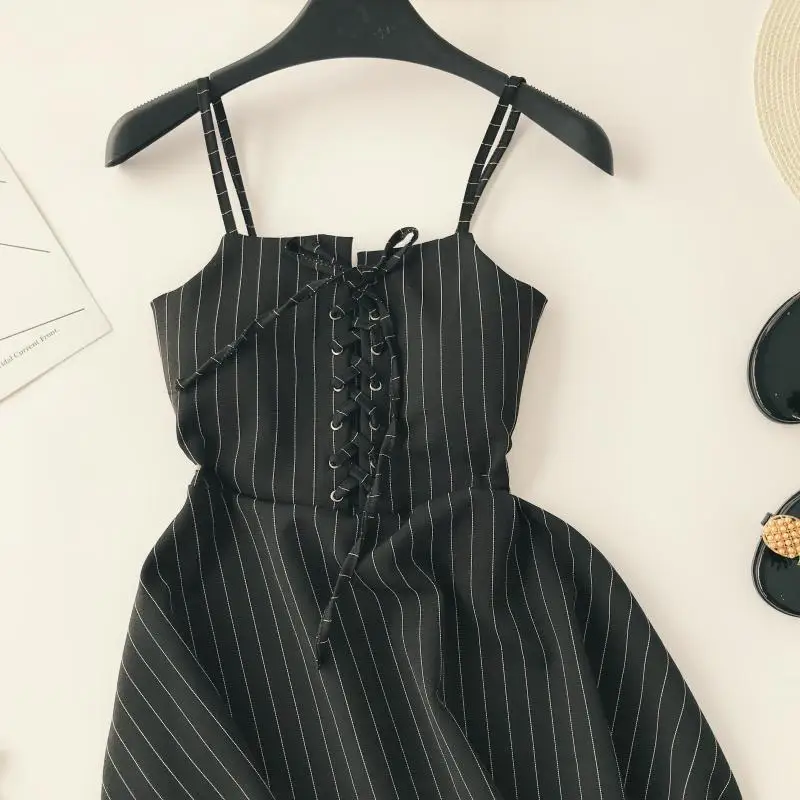 ALPHALMODA женское новое классическое Полосатое платье на бретельках, на шнуровке, с высокой талией, приталенное, для девушек, ТРАПЕЦИЕВИДНОЕ, винтажное, летнее, Vestidos