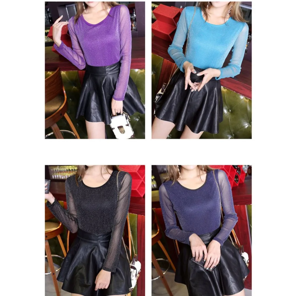 Летние Для женщин Сексуальная High Street футболки с длинными рукавами и круглым