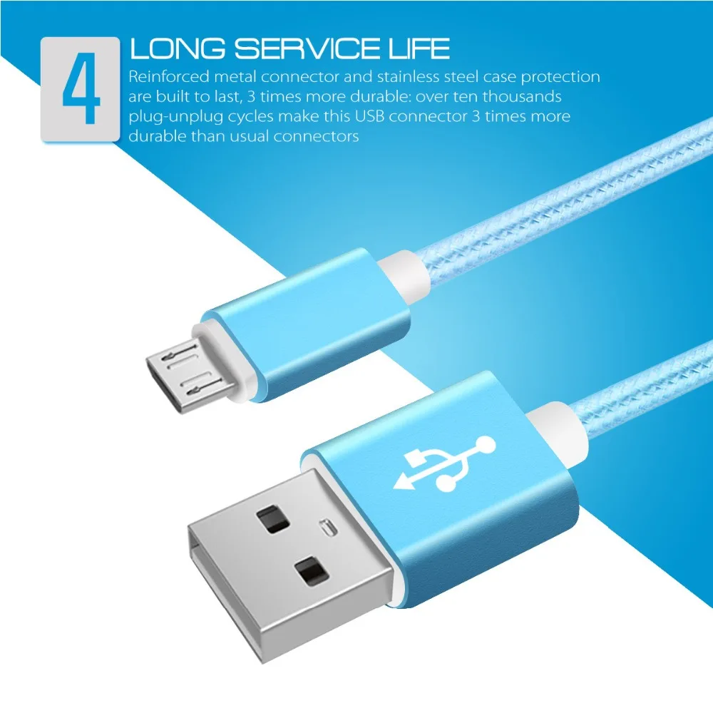 USB кабель с нейлоновым покрытием зарядный шнур для передачи данных и
