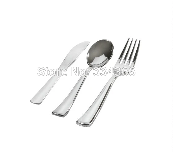 60 человек ужин Свадебные одноразовые Пластик пластины столового серебра обод