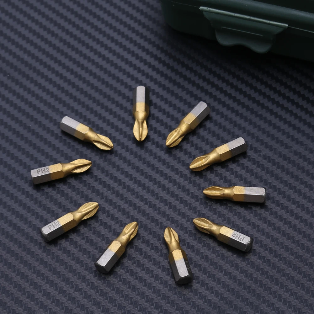 10 шт./компл. 1/4 &quotшестигранный хвостовик 25 мм длина PH2 S2 титановое покрытие крест