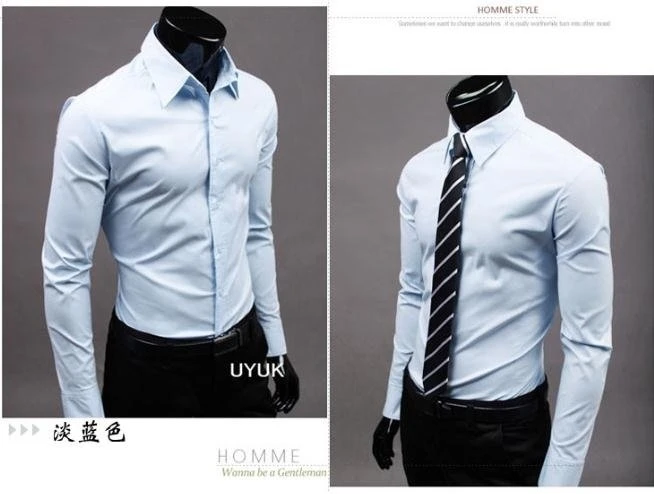 sky blue Мужские рубашки Стильные с длинным рукавом Chemise Homme Masculina 17 цветов Размер: M-XXXL Social Camisas Hombre Vestir Повседневная рубашка 1 - Цвет: sky blue