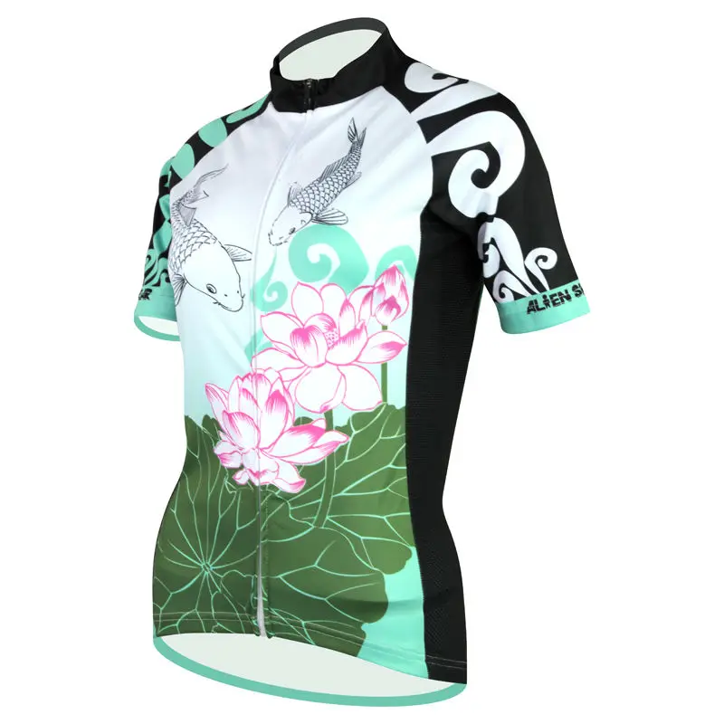 AlienSportsWear женская футболка с коротким рукавом рисунком карпа и лотоса для езды на