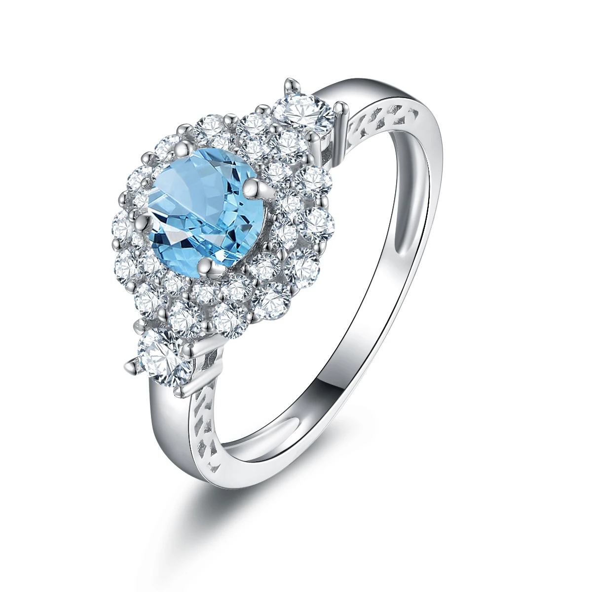 

QYI 925 Sterling Silver Blue Gemstone Jewelry Natural Sky Blue Topaz Ring Round Shaped Engagement Fashion Rings for Women