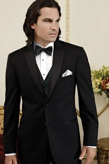 Black Custom made Groom Tuxedos Notch Lapel Wedding Men's Suit Bridegroom Suits (Jacket+Pant+vest+tie)