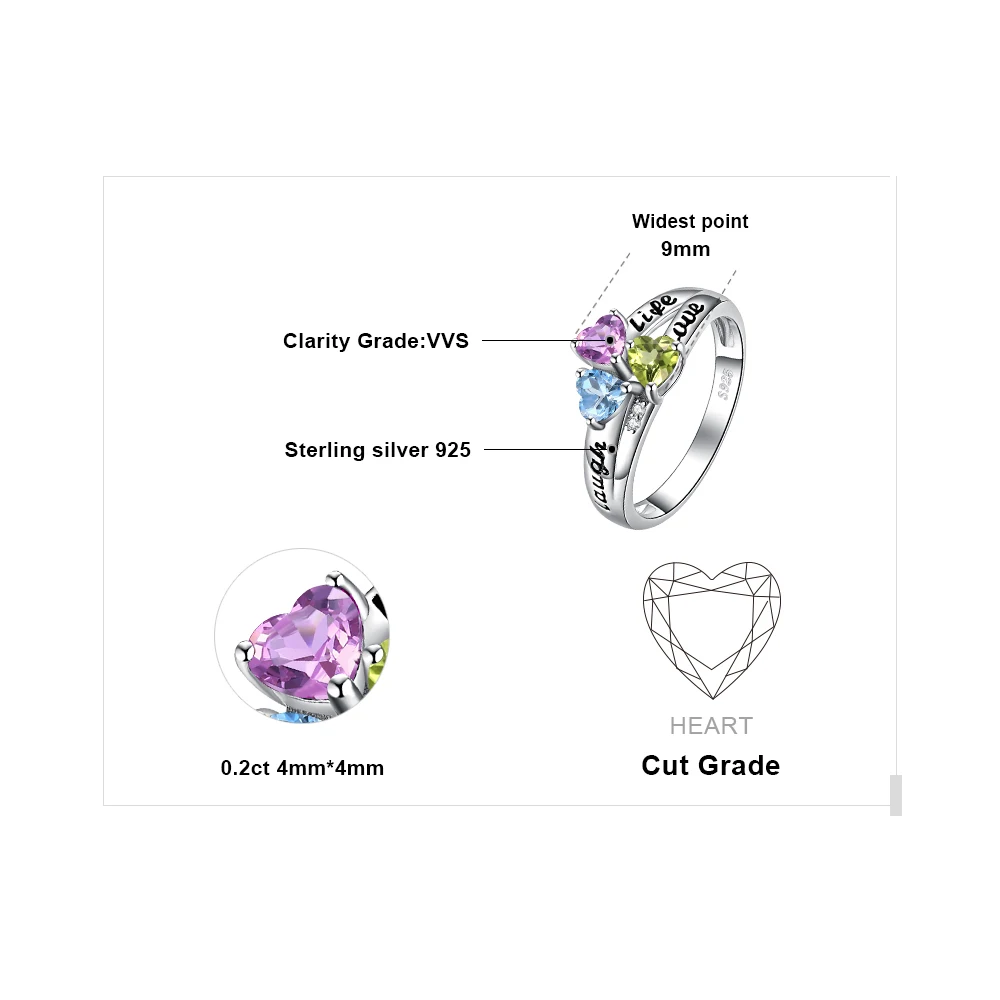 JewelryPalace жизнь любовь смех сердце вырезать из натуральной аметист, Хризолит голубой топаз Promise Ring 925 пробы серебро