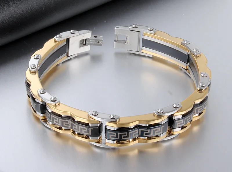 Beautiful men's bracelet fashion Great Wall pattern stainless steel for men black plated jewelry gift | Украшения и