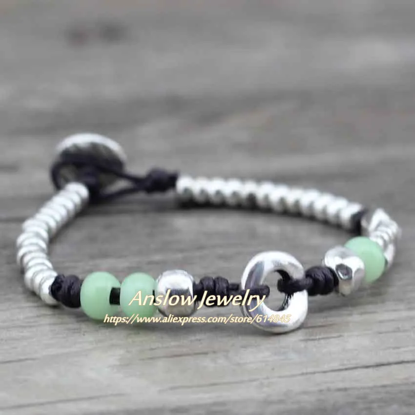 Anslow Bijoux, модные ювелирные изделия, Новое поступление, стеклянные бусы из цинкового сплава, веревка ручной работы, кожаный браслет LOW0460LB
