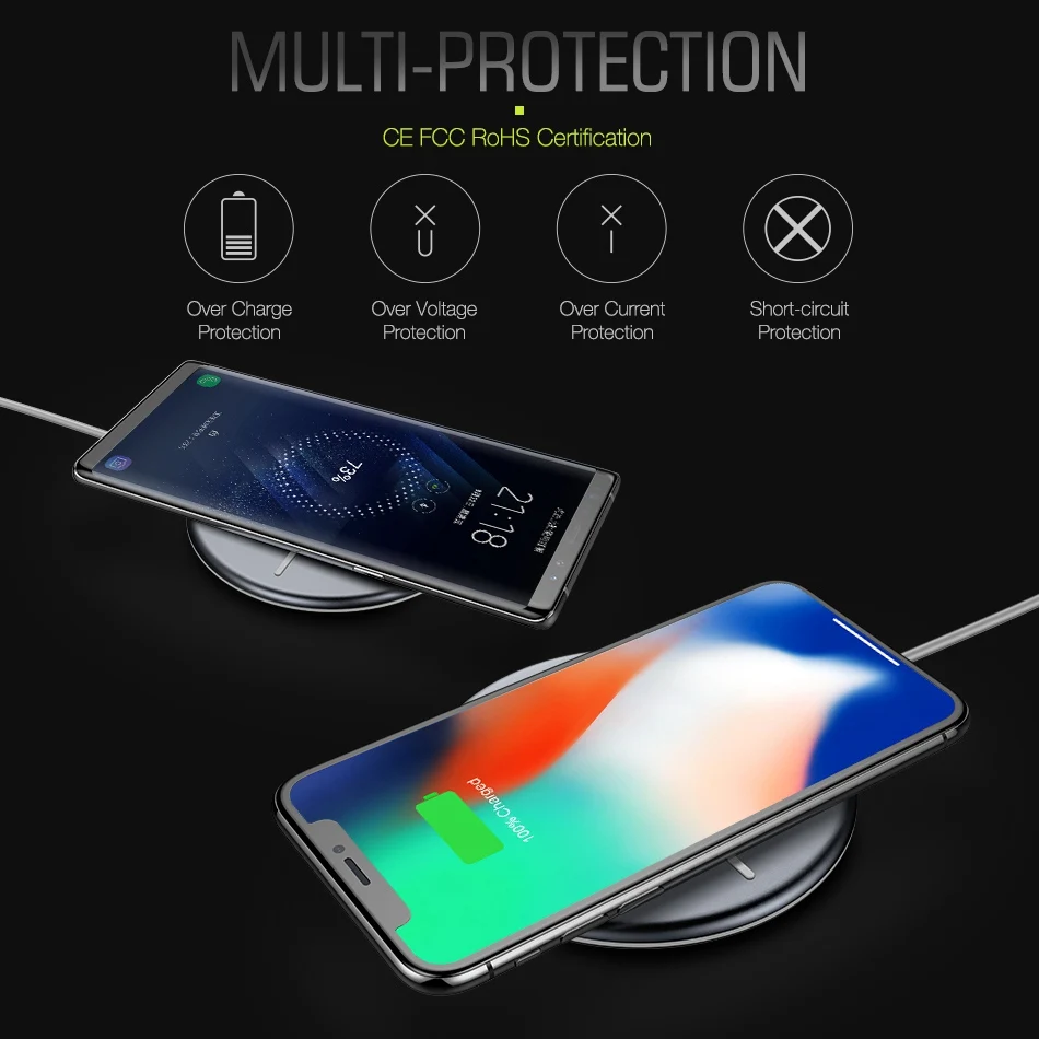 Беспроводное зарядное устройство FLOVEME Qi для iPhone X XS Max 8 Plus ультратонкое 5 Вт Samsung