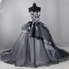 Викторианские готические Бальные платья невесты, черные свадебные платья на Хэллоуин, многослойная Кружевная аппликация с оборками, длинное платье, 2019