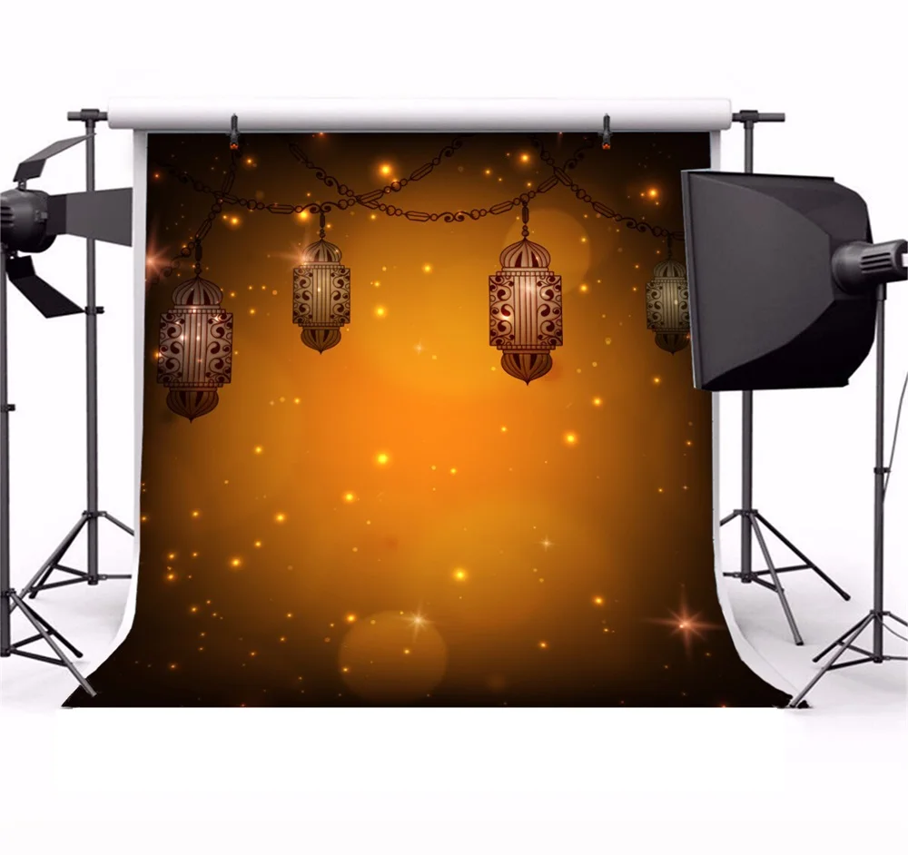 Laeacco Cartoon Mosque Eid Mubarak Lamp Light Bokeh Photography Backgrounds Customized Photographic Backdrops For Photo Studio |