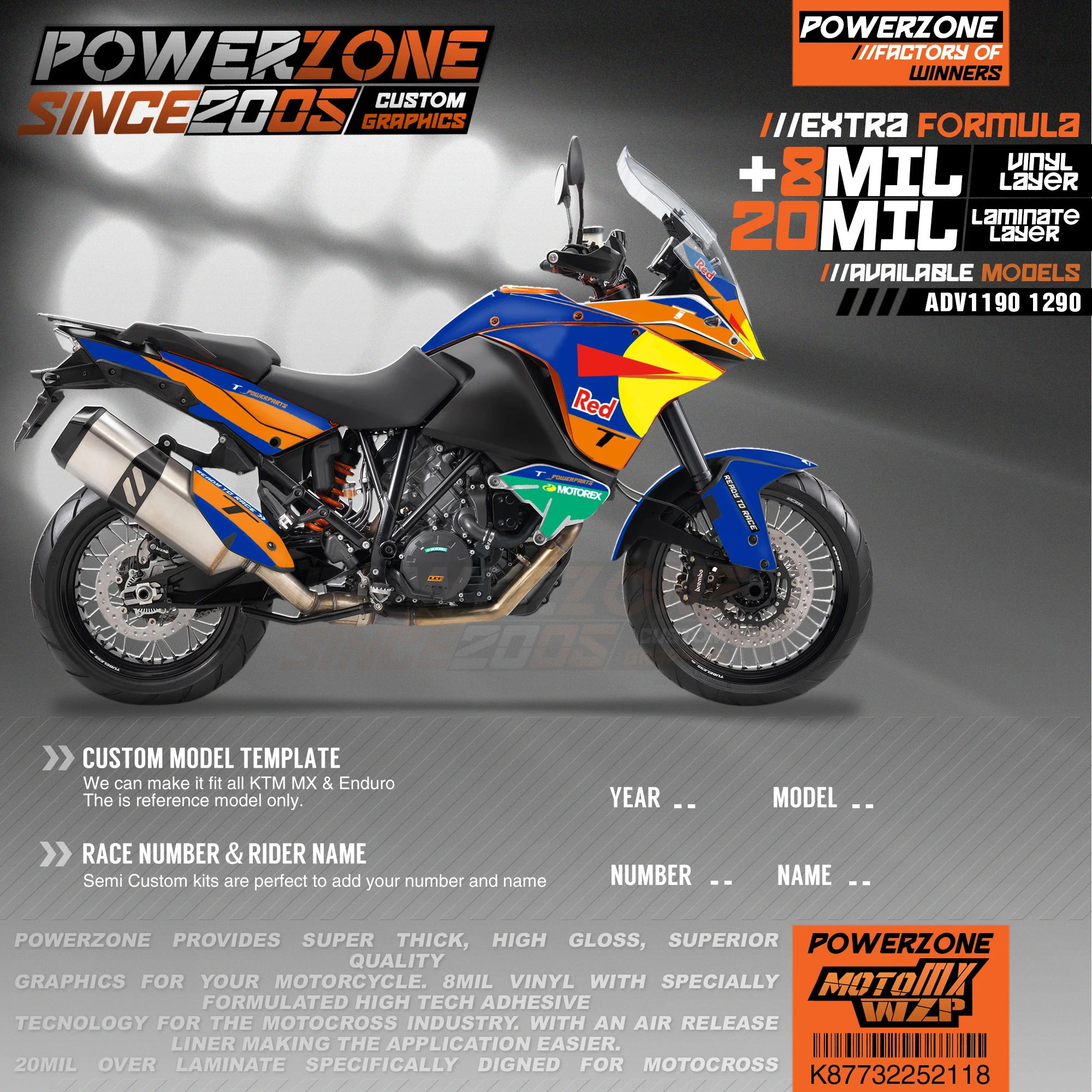

Набор наклеек PowerZone, 3 м, для KTM ADV 1050, 1090, 1190, 1290, 118