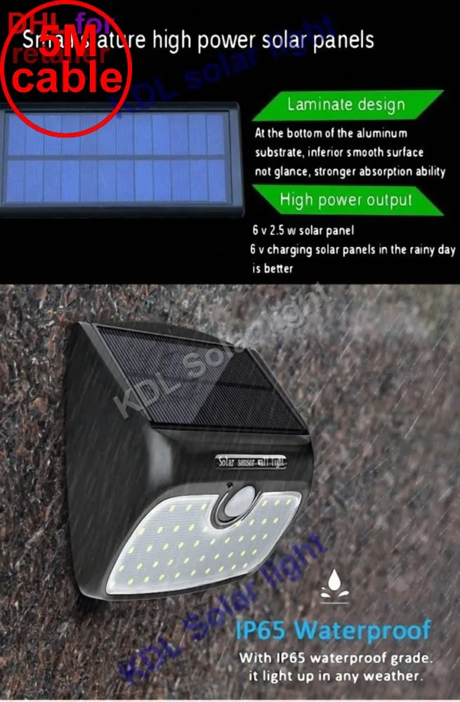 

split mounting 48 LED 900lm Solar Light PIR +motion+radar led outdoor li street light f 5M cable wall ou