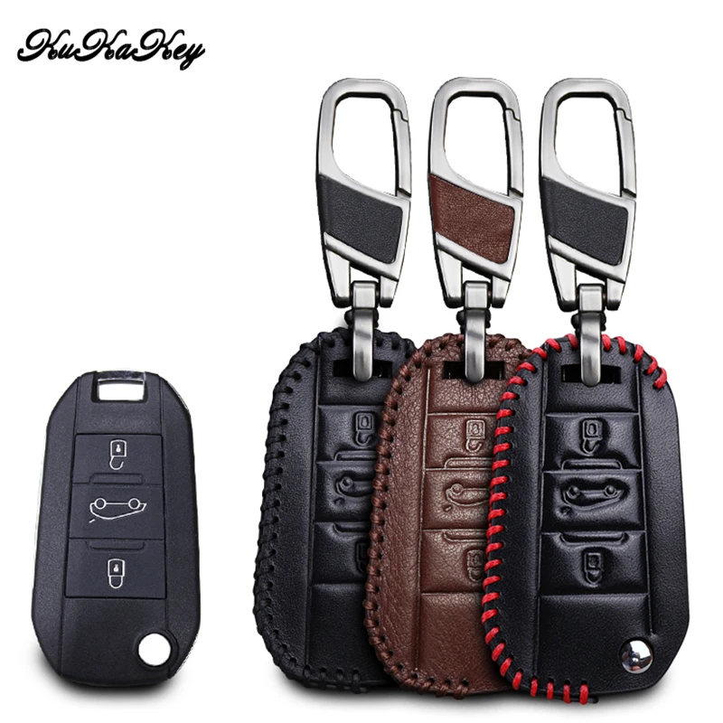 Кожаный чехол для автомобильного ключа с кольцом Citroen C4L CACTUS C5 C3 C6 C8 Picasso Xsara Peugeot 3008