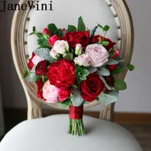 JaneVini Vinatge Evlilik красный свадебный букет цветов Шелковый бутон