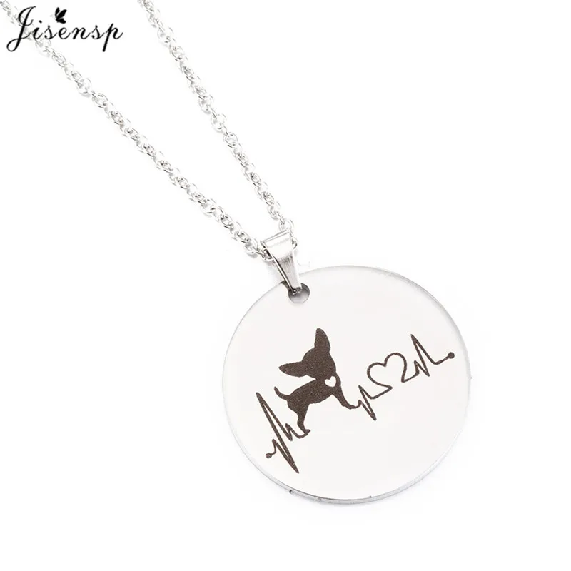 Jisensp Stainless Steel Chihuahua Dog Pendant Necklace for Girls Fashion Jewelry Heartbeat Necklaces Women Charm Choker | Украшения и