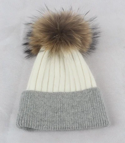 white and gray Новые зимние шапки бини шапки женские шапки Лоскутные вязаные шерстяные шапочки для девочек Gorros - Цвет: white and gray
