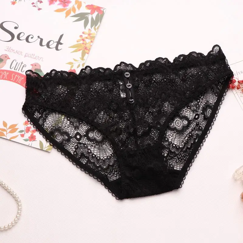 black SP& CITY, летнее сексуальное нижнее белье, женское, кружевное, с вышивкой, на пуговицах, трусы, прозрачные, одноцветные, трусики, стринги, бесшовное белье - Цвет: black