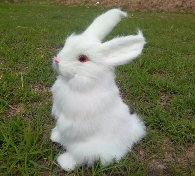 Около 22x13x10 см игрушка белого кролика модель из полиэтилена и меха смола ремесло